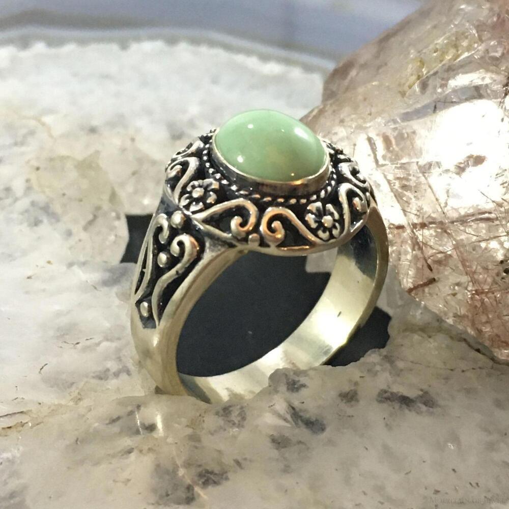 Carolyn Pollack Sterling Silver Oval Variscite Decorated Floral Ring For Women - Picture 3 of 10